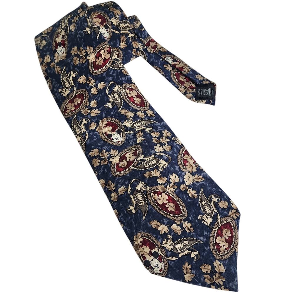 Disney Vintage Mickey Inc Mens Silk Long Tie 90s Mickey Mouse Made In Mexico